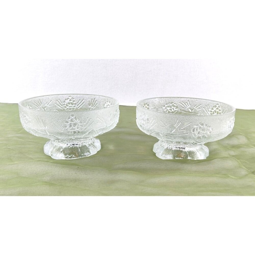Ponderosa Pine Salad Bowl Set by Tiara 80s/90s 3 Piece Set Clear Glass Pinecones - Picture 7 of 16